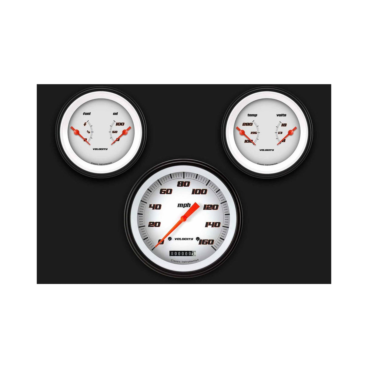 Classic Instruments Velocity White Three Gauge Set - VS64WBLF