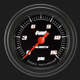 Classic Instruments Velocity Black 2 1/8" Fuel Pressure Gauge, 15 psi - VS145BBLF