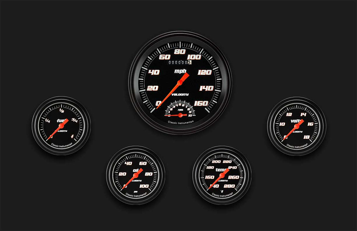 Classic Instruments Velocity Black Five Gauge Set 365 - VS365BBLF