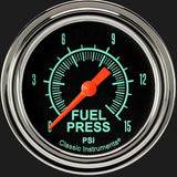 Classic Instruments G/Stock 2 5/8" Fuel Pressure Gauge, 15 psi - GS345SLF