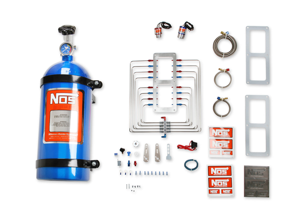 NOS Supercharger Nitrous System,Polished Plate,Red/Blue Plumbing,Blue Bottle - 02520-CNOS