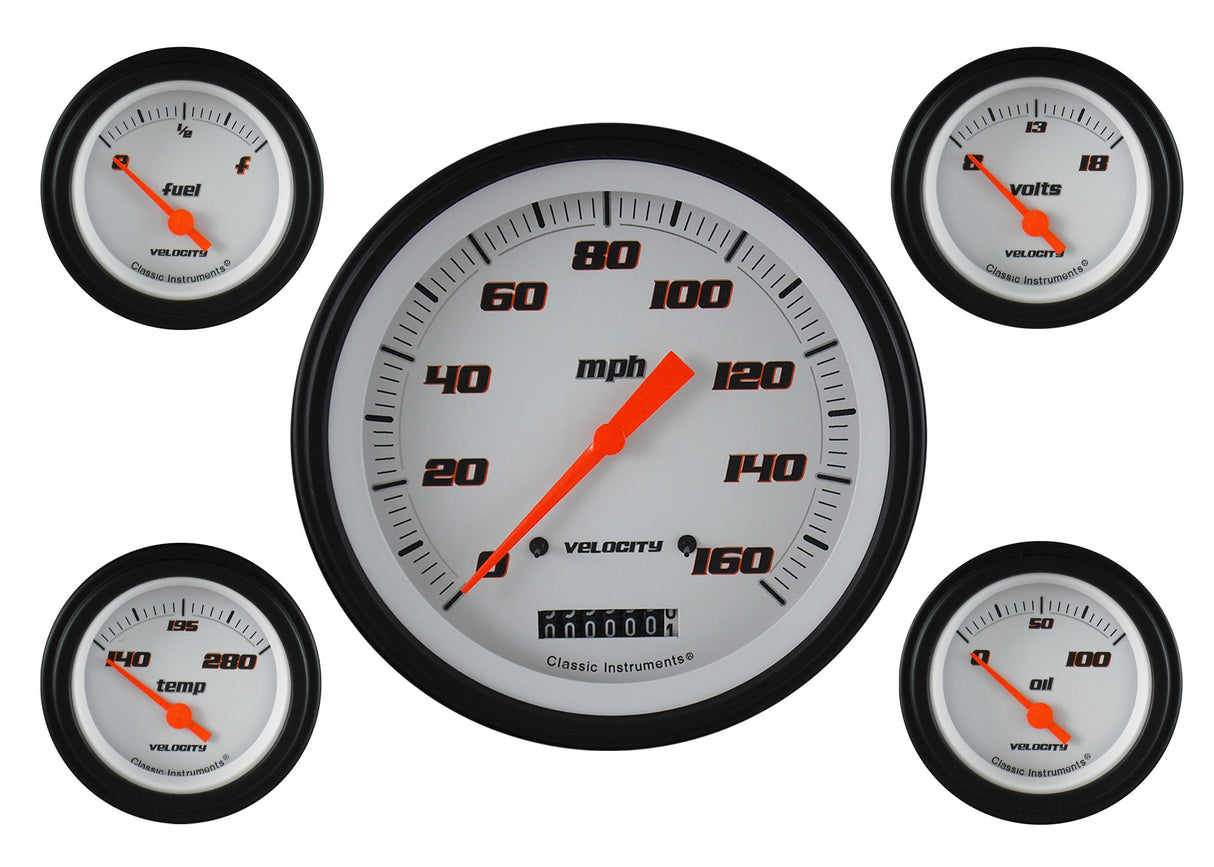 Classic Instruments Velocity White Five Gauge Set - VS54WBLF