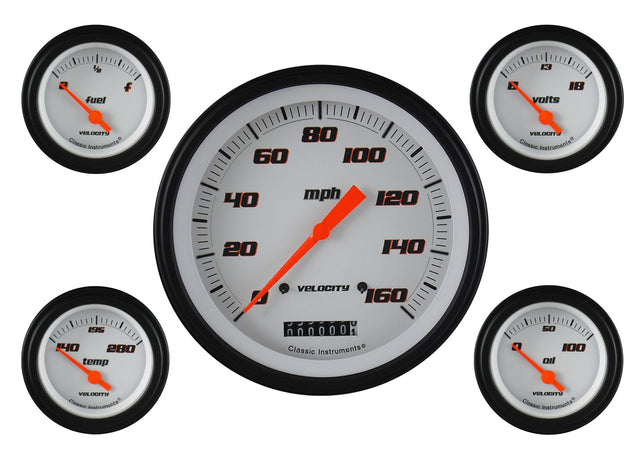 Classic Instruments Velocity White Five Gauge Set - VS54WBLF