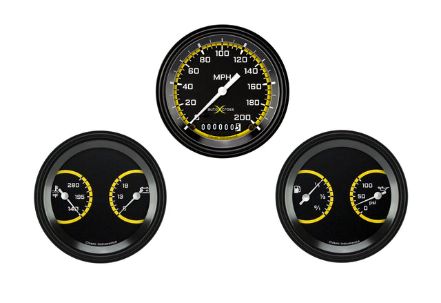 Classic Instruments AutoCross Yellow Three Gauge Set - AX04YBLF