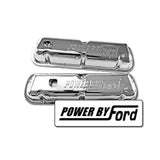 Scott Drake Chrome Valve Covers with Powered By Ford Logo - C8OZ-6A582-C