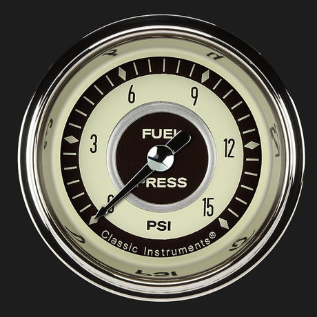 Classic Instruments Nostalgia VT 2 1/8" Fuel Pressure Gauge, 15 psi - NT145SHC