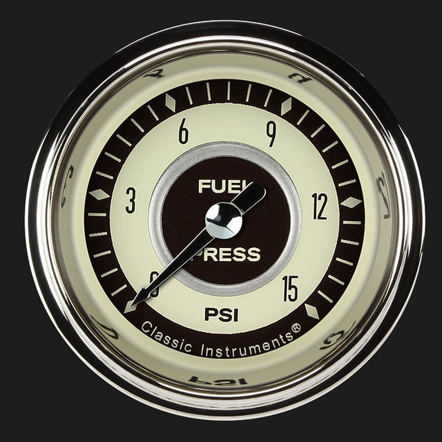 Classic Instruments Nostalgia VT 2 1/8" Fuel Pressure Gauge, 15 psi - NT145SHC