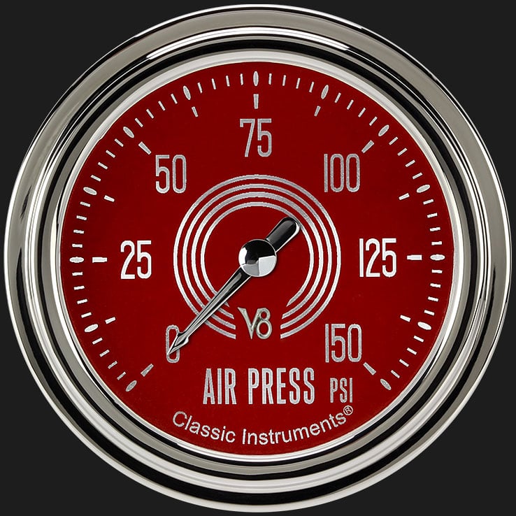 Classic Instruments V8 Red Steelie 2 5/8" Air Pressure Gauge - V8RS318SLC