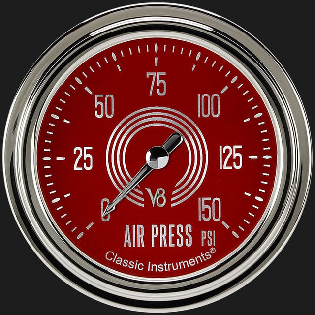 Classic Instruments V8 Red Steelie 2 5/8" Air Pressure Gauge - V8RS318SLC