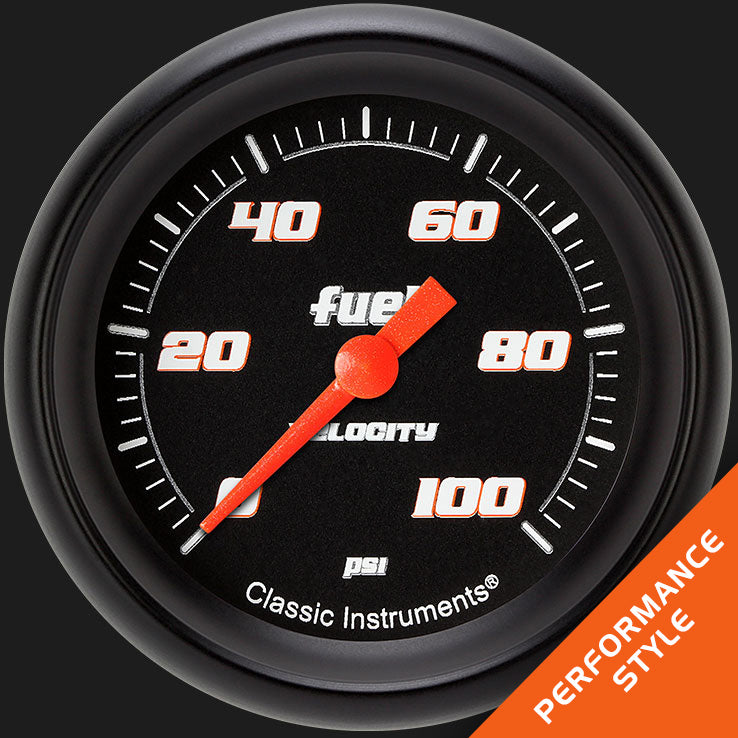 Classic Instruments Velocity Black 2 5/8" Fuel Pressure Gauge, 100 psi - VS346BBPF