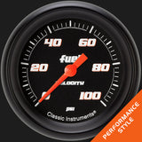 Classic Instruments Velocity Black 2 5/8" Fuel Pressure Gauge, 100 psi - VS346BBPF