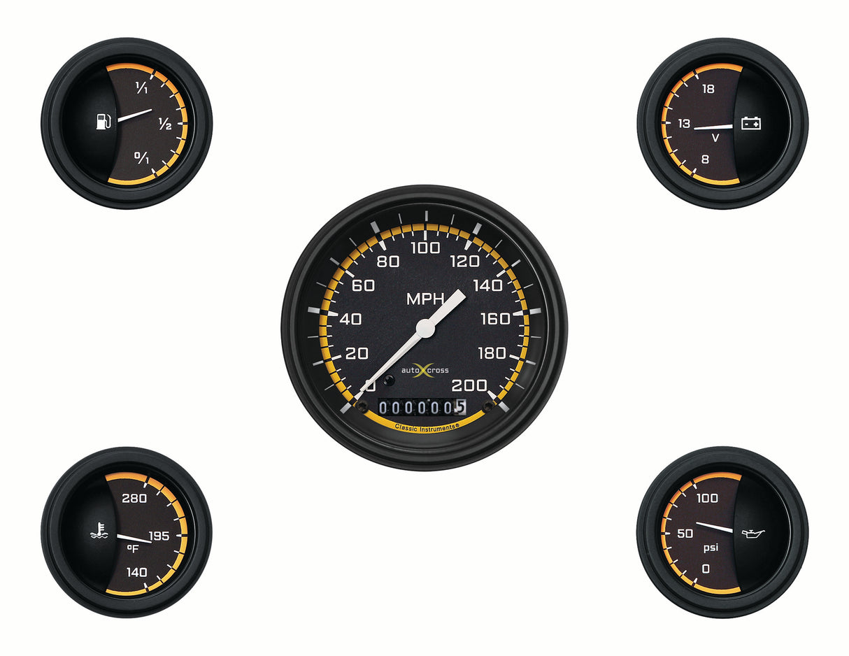 Classic Instruments Auto Cross Yellow 6 Gauge Set - AX00YBLF