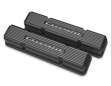 Holley GM Licensed Vintage Series SBC Valve Covers Satin Black Machined Finish - 241-108