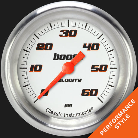 Classic Instruments Velocity White 2 5/8" Boost Gauge, 60 psi - VS343WAPF
