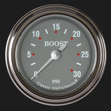 Classic Instruments Silver Gray 2 1/8" Boost Gauge, 30 psi - SG142SLF