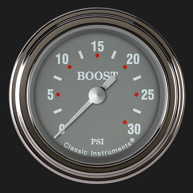 Classic Instruments Silver Gray 2 1/8" Boost Gauge, 30 psi - SG142SLF