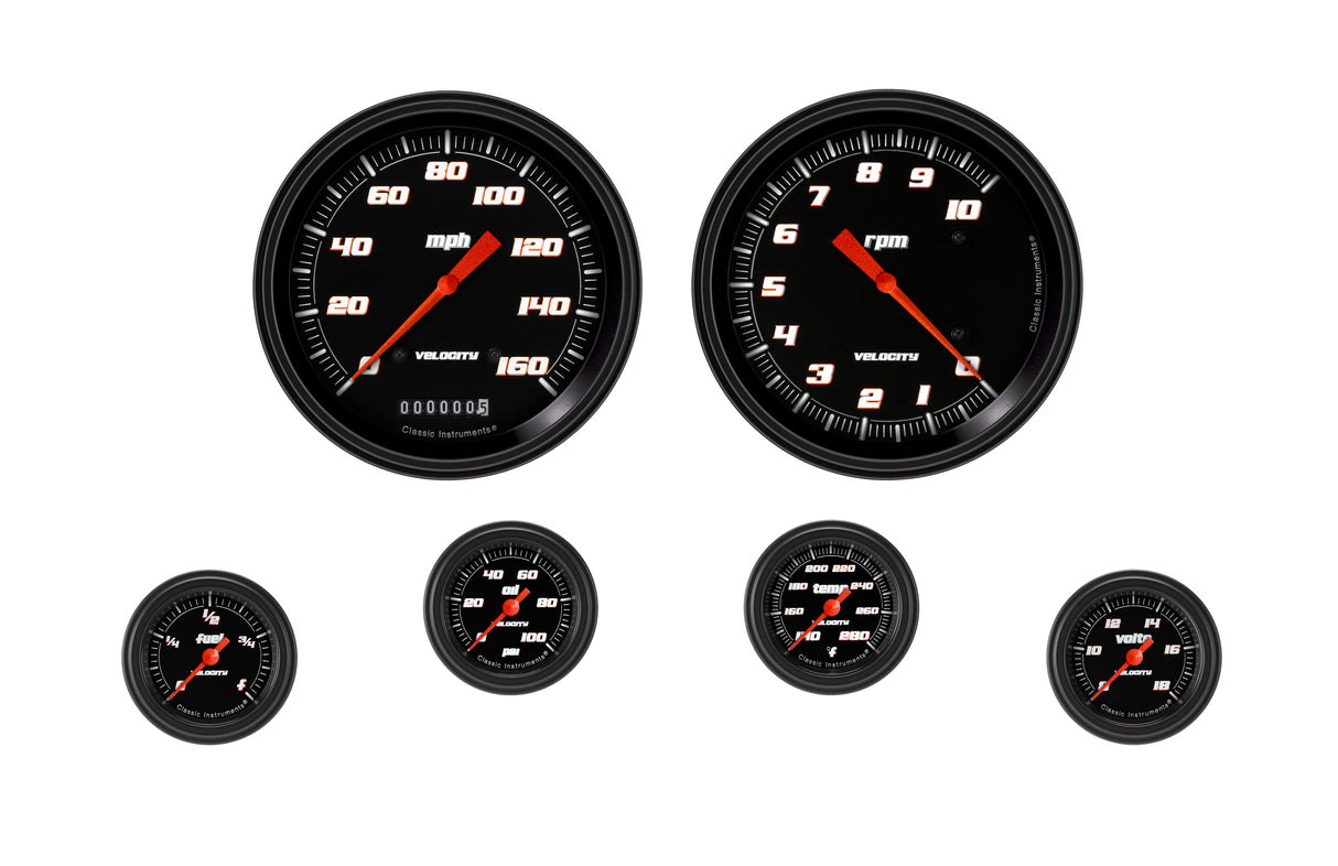Classic Instruments Velocity Black Six Gauge Set 151 - VS151BBLF
