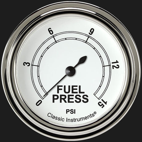 Classic Instruments Classic White 2 5/8" Fuel Pressure Gauge, 15 psi - CW345SLF