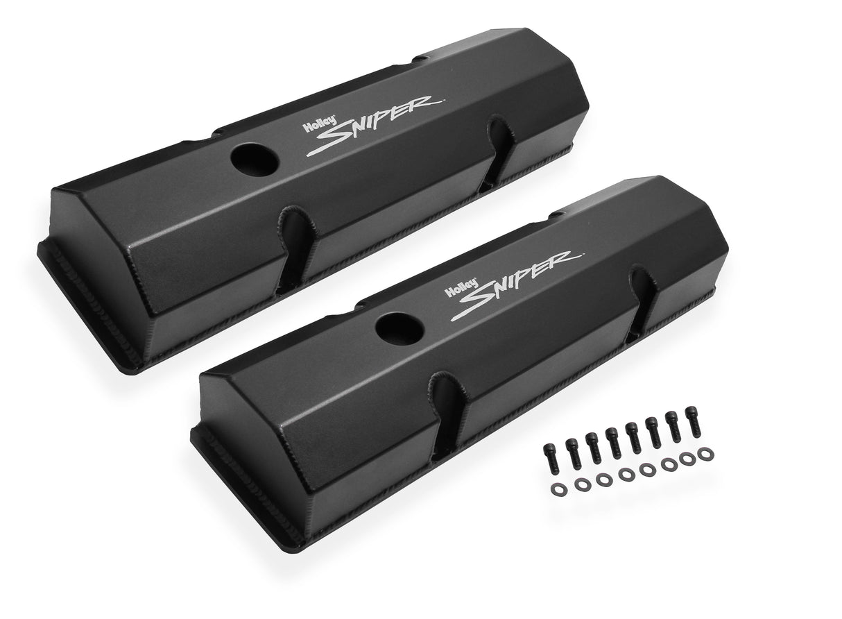 Holley 890010B Sniper Valve Cover - Fabricated Aluminum - SBC - Perimeter Bolt - Flat - Black