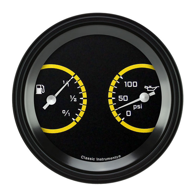Classic Instruments AutoCross Yellow 3 3/8" Fuel & Oil Dual - AX72YBLF