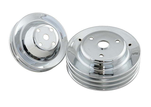 Mr Gasket Chrome Pulley Set - Double Groove Upper, Triple Groove Lower - 4963