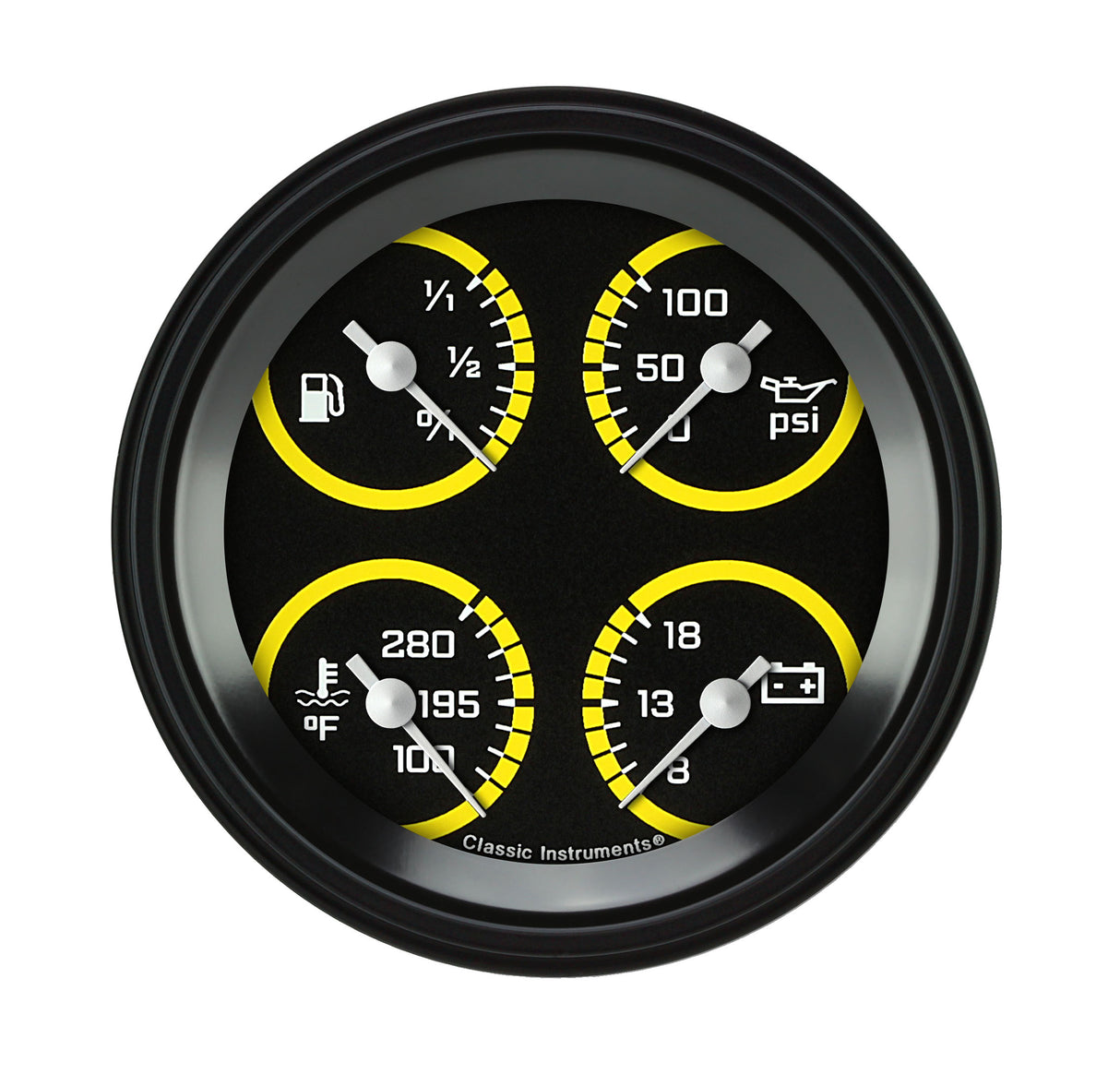 Classic Instruments AutoCross Yellow 3 3/8" Quad - AX76YBLF