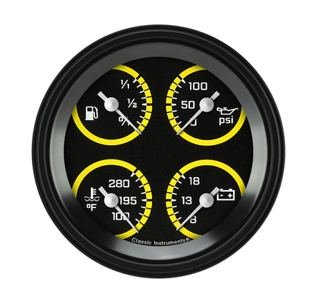 Classic Instruments AutoCross Yellow 3 3/8" Quad - AX76YBLF