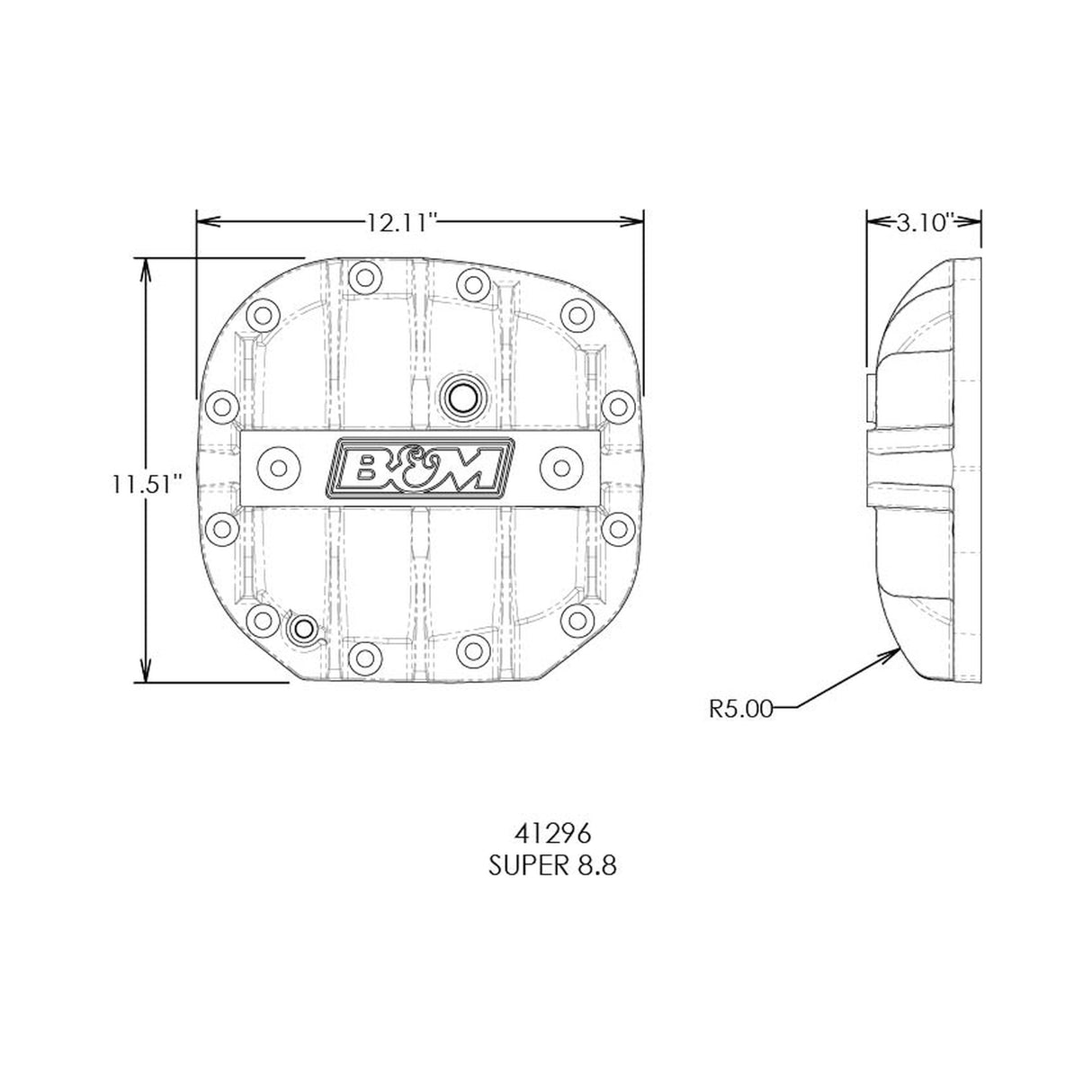 B&M Hi-Tek Aluminum Differential Cover for Ford Super 8.8 - Black - 41296