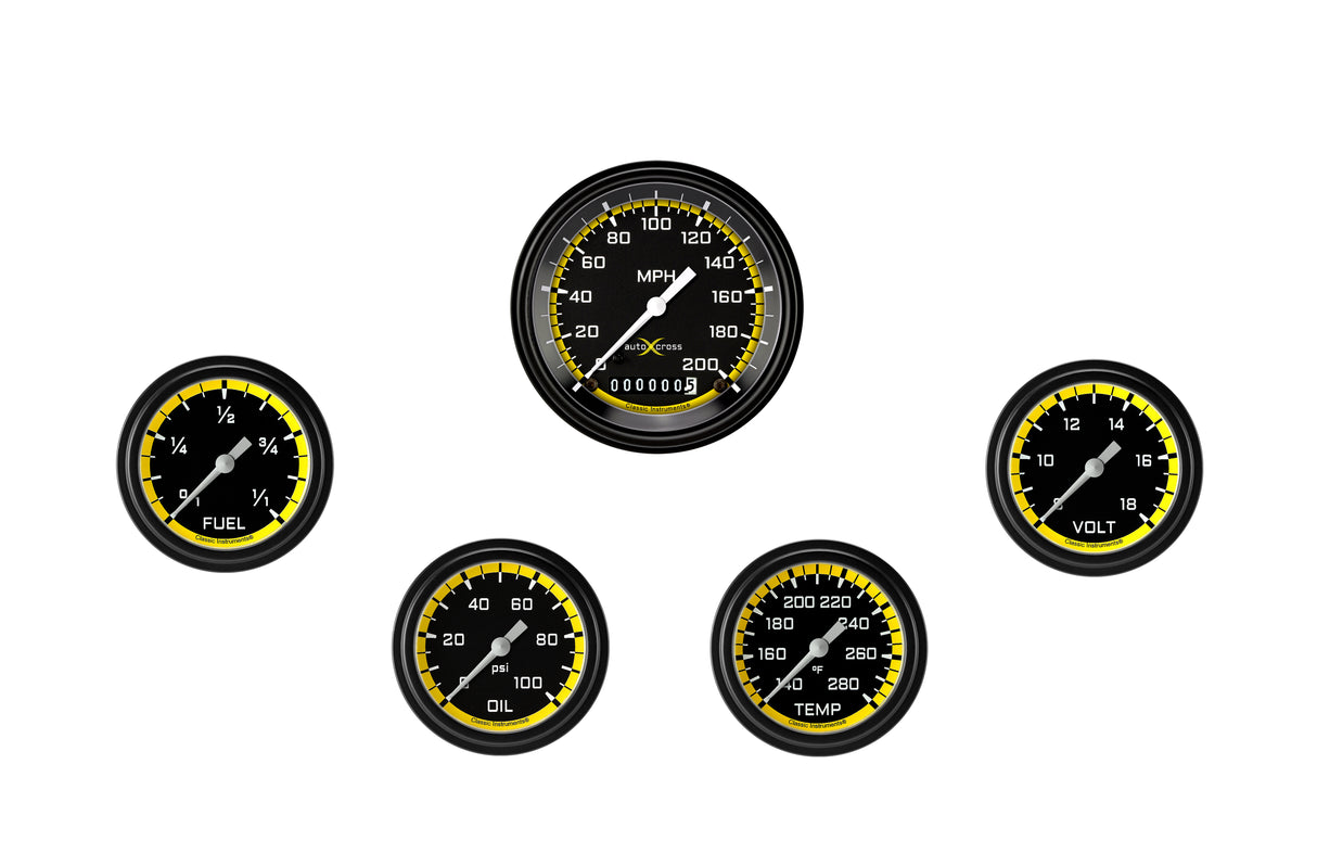 Classic Instruments AutoCross Yellow Five Gauge Set 200 - AX200YBLF