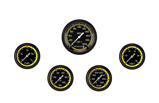 Classic Instruments AutoCross Yellow Five Gauge Set 200 - AX200YBLF