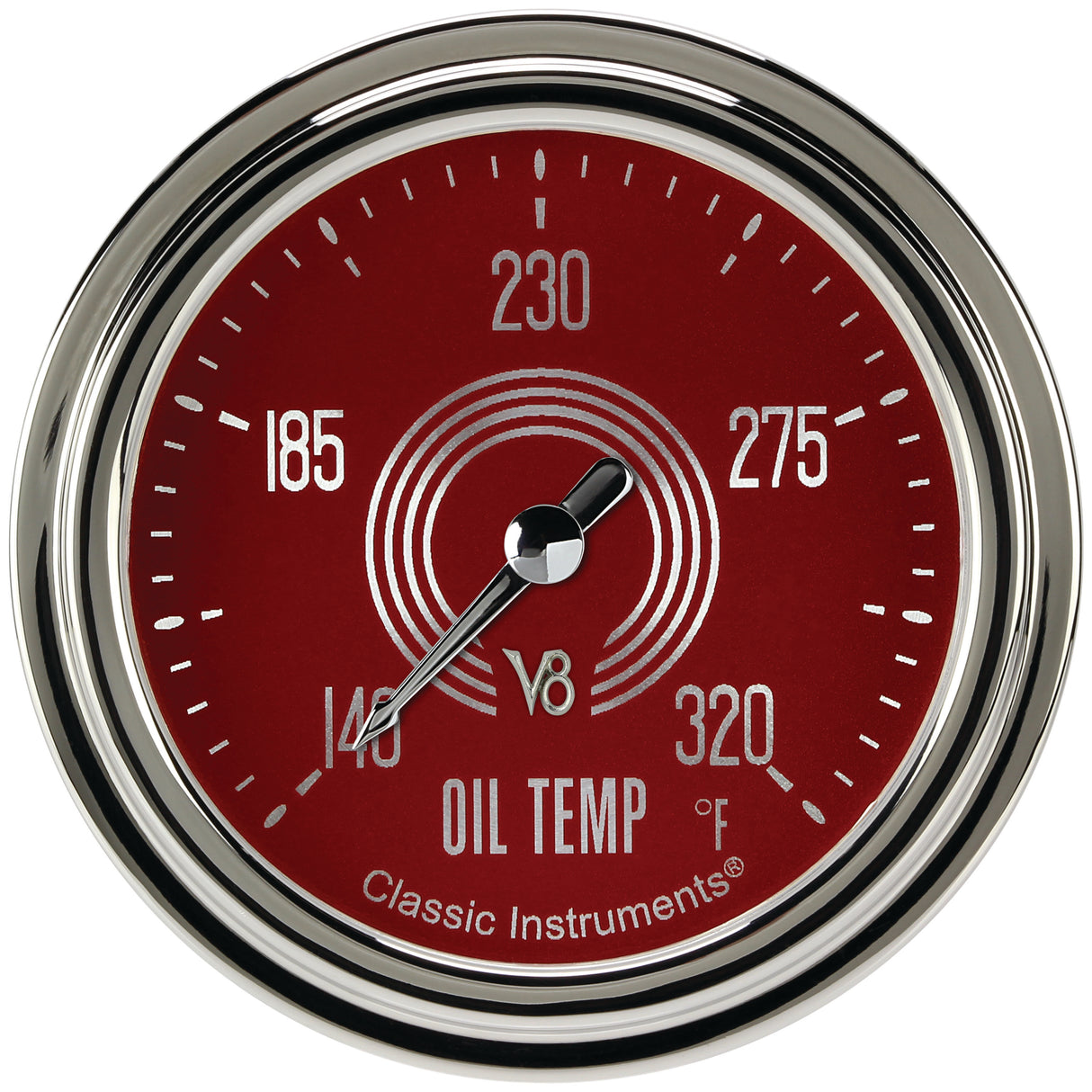 Classic Instruments V8 Red Steelie 2-5/8" Oil Temperature Gauge - V8RS328SLC