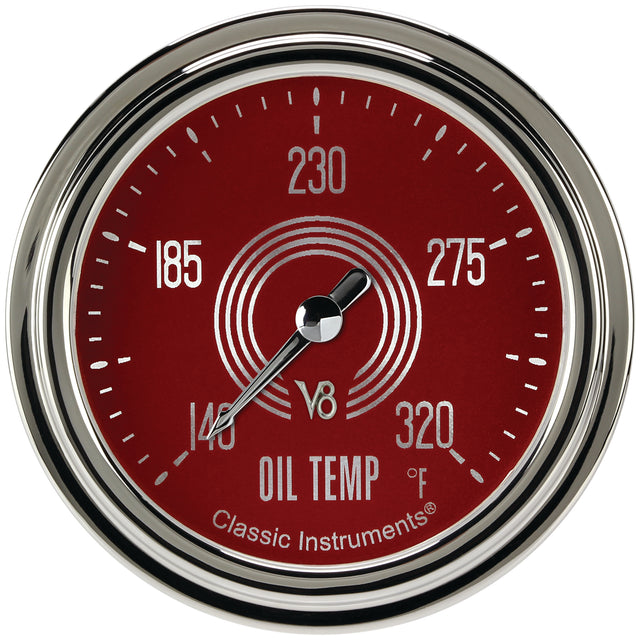 Classic Instruments V8 Red Steelie 2-5/8" Oil Temperature Gauge - V8RS328SLC