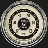 Classic Instruments Nostalgia VT 2 5/8" Fuel Pressure Gauge, 100 psi - NT346SLC