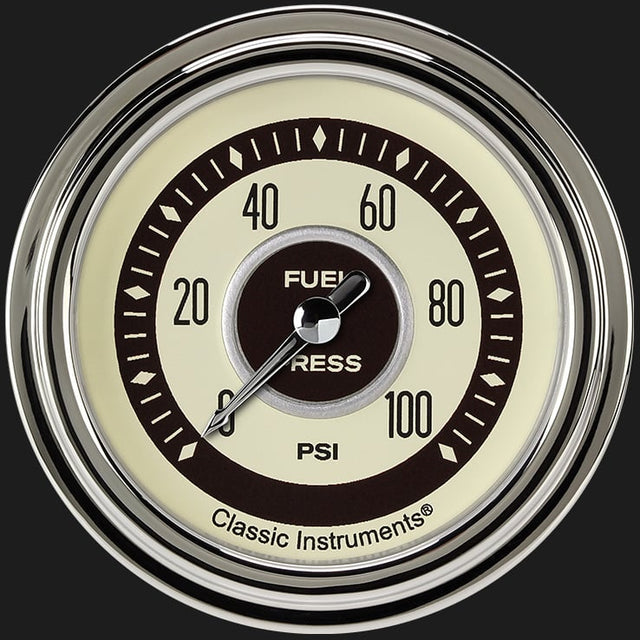 Classic Instruments Nostalgia VT 2 5/8" Fuel Pressure Gauge, 100 psi - NT346SLC