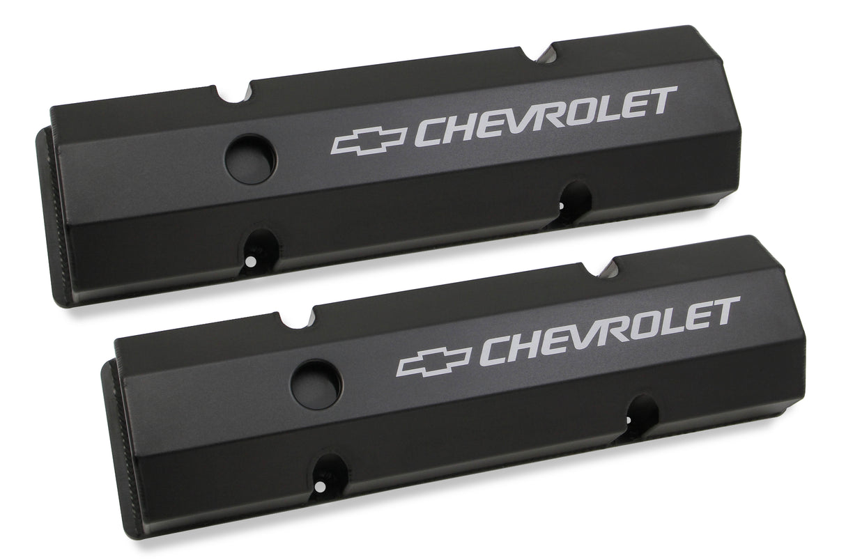 Holley 241-288 GM Licensed Valve Cover - Track Series - SBC - Fabricated Aluminum - Perimeter Bolt - Black