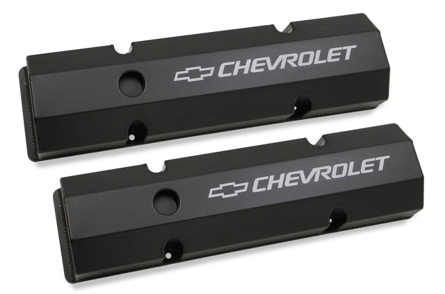 Holley 241-288 GM Licensed Valve Cover - Track Series - SBC - Fabricated Aluminum - Perimeter Bolt - Black
