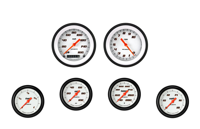Classic Instruments Velocity White Six Gauge Set 301 - VS301WBLF