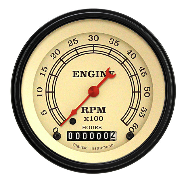 Classic Instruments Vintage 3" Hourmeter Tachometer Gauge (6000 RPM) - VT60HBLF