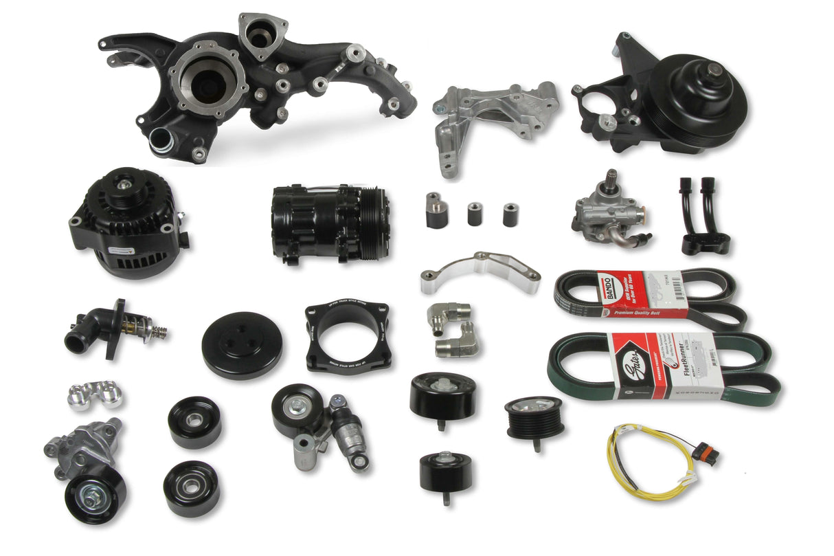 Holley 20-220BK Premium Mid-Mount Complete Accessory System - GM Gen V LT4 Wet Sump Engines- Black Finish