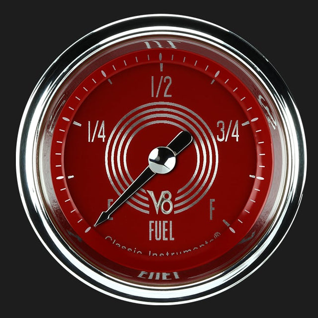 Classic Instruments V8 Red Steelie 2 1/8" Fuel Gauge - V8RS109SHC