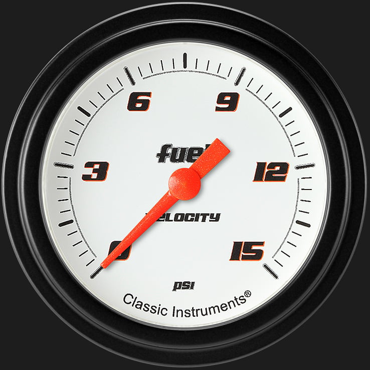Classic Instruments Velocity White 2 5/8" Fuel Pressure Gauge, 15 psi - VS345WBLF
