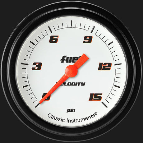 Classic Instruments Velocity White 2 5/8" Fuel Pressure Gauge, 15 psi - VS345WBLF