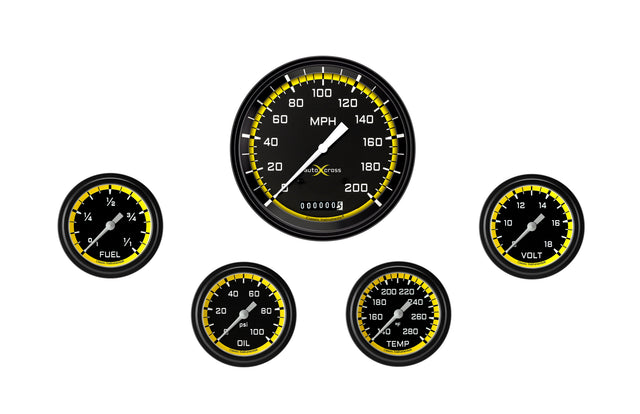 Classic Instruments AutoCross Yellow Five Gauge Set 354 - AX354YBLF