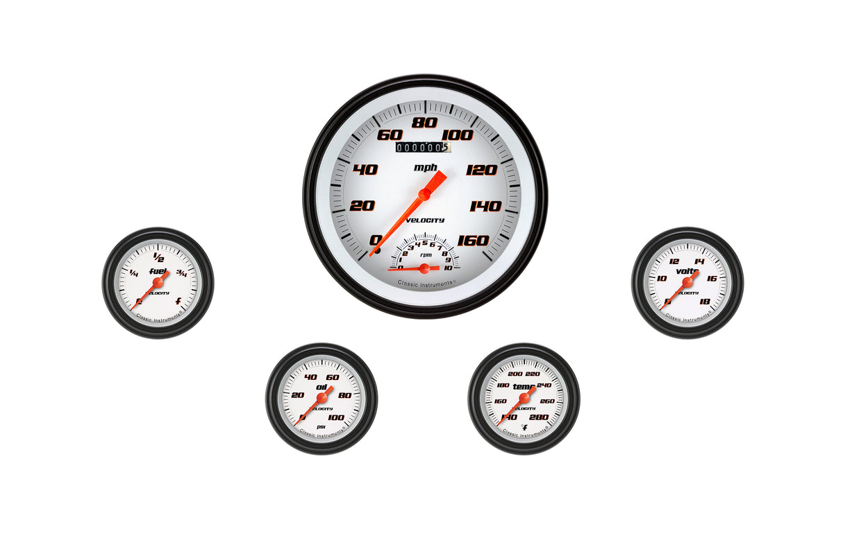 Classic Instruments Velocity White Five Gauge Set 165 - VS165WBLF