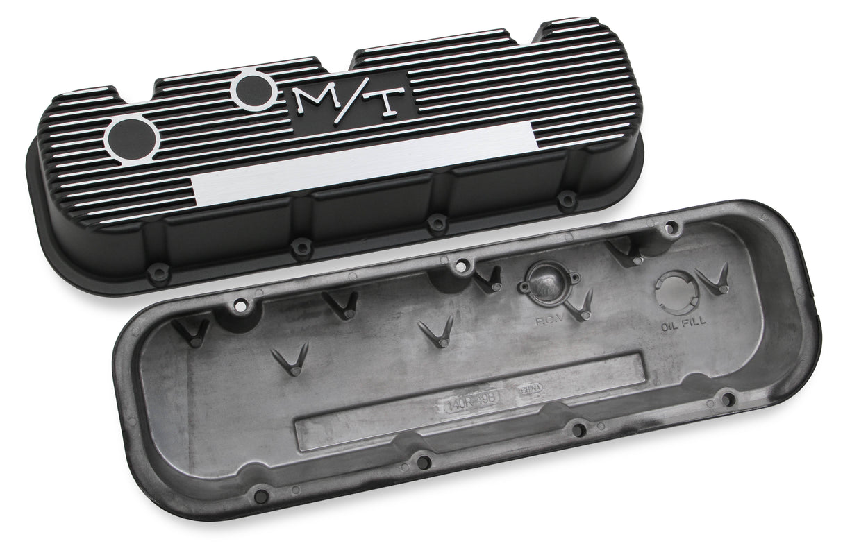 Holley 241-85 M/T Valve Covers - Vintage Style - Finned - BBC - Satin Black