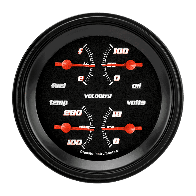 Classic Instruments Velocity Black 3 3/8" Quad - VS76BBLF
