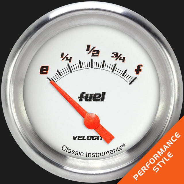 Classic Instruments Velocity White 2 5/8" Fuel Gauge, 75-10 ohm - VS211WAPF