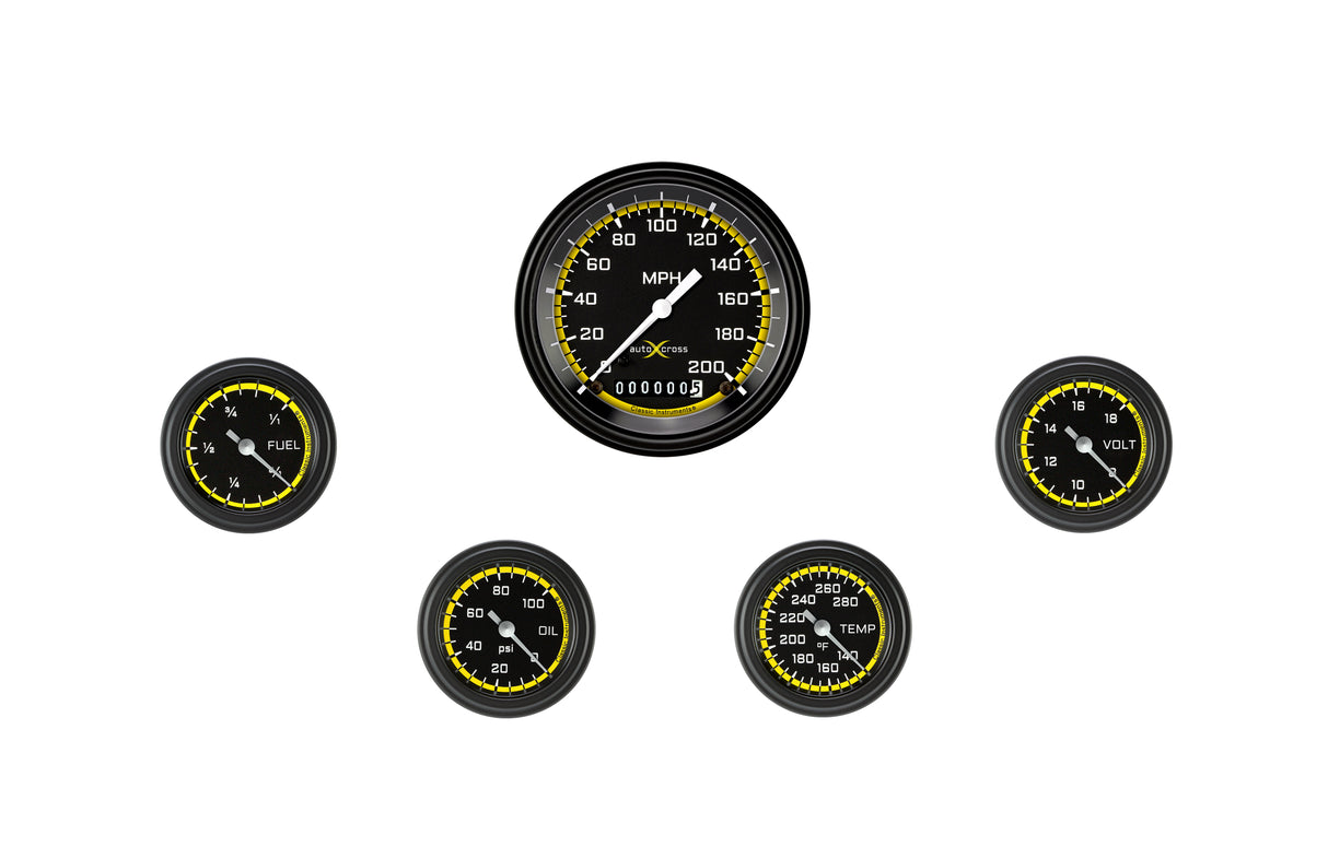 Classic Instruments AutoCross Yellow Five Gauge Set 100 - AX100YBLF