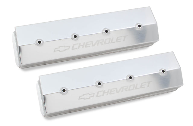 Holley 241-285 GM Licensed Valve Cover - Track Series - SBC - Fabricated Aluminum - Center Bolt - Silver