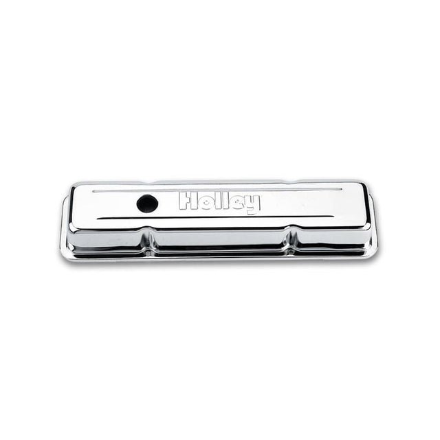 Holley 241-80 Embossed Valve Cover - SBC - Stamped Steel - Chrome